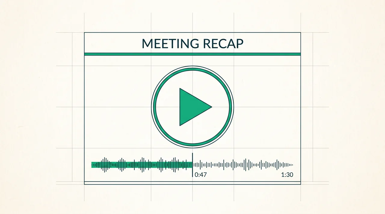 Video summary player with title, timecode and waveform